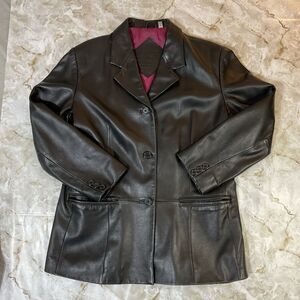Preston & York Vintage Lambskin Leather Jacket Black Size PL RN58909 Y2K